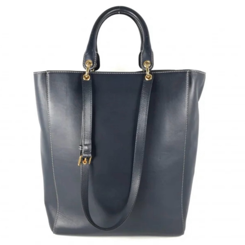 Mulberry Blue Leather Tote Bag with Gold Accents - Picture 3 of 11